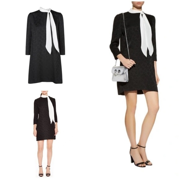 NWT Sandro Ketty Bow Tied Black White Floral Mini Shift Long Sleeve Dress​​​​ - Picture 1 of 11